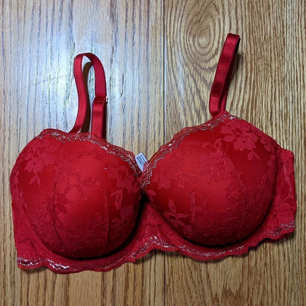 Victoria's Secret Lined Demi Red Bra with Gold Trim